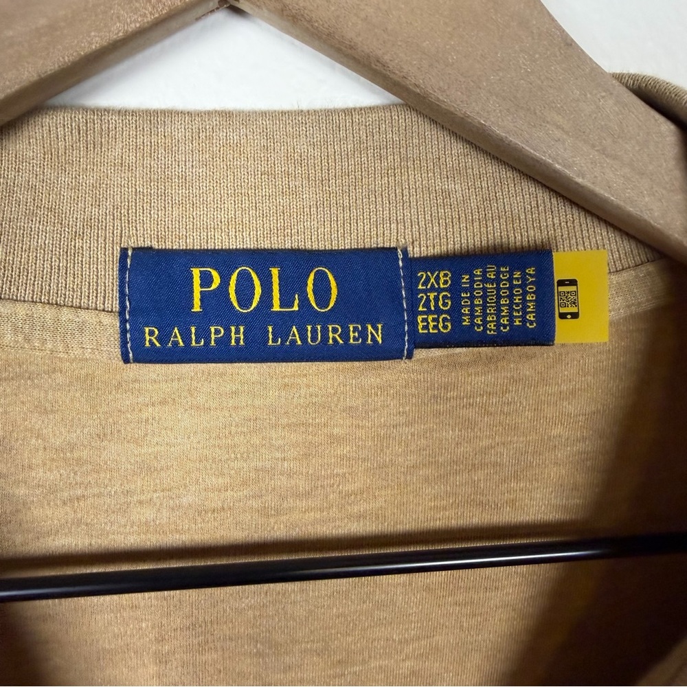 Polo Ralph Lauren Double-Knit Jersey Long-Sleeve Polo Tan Size 2XB Flesh Pony - Picture 7 of 7